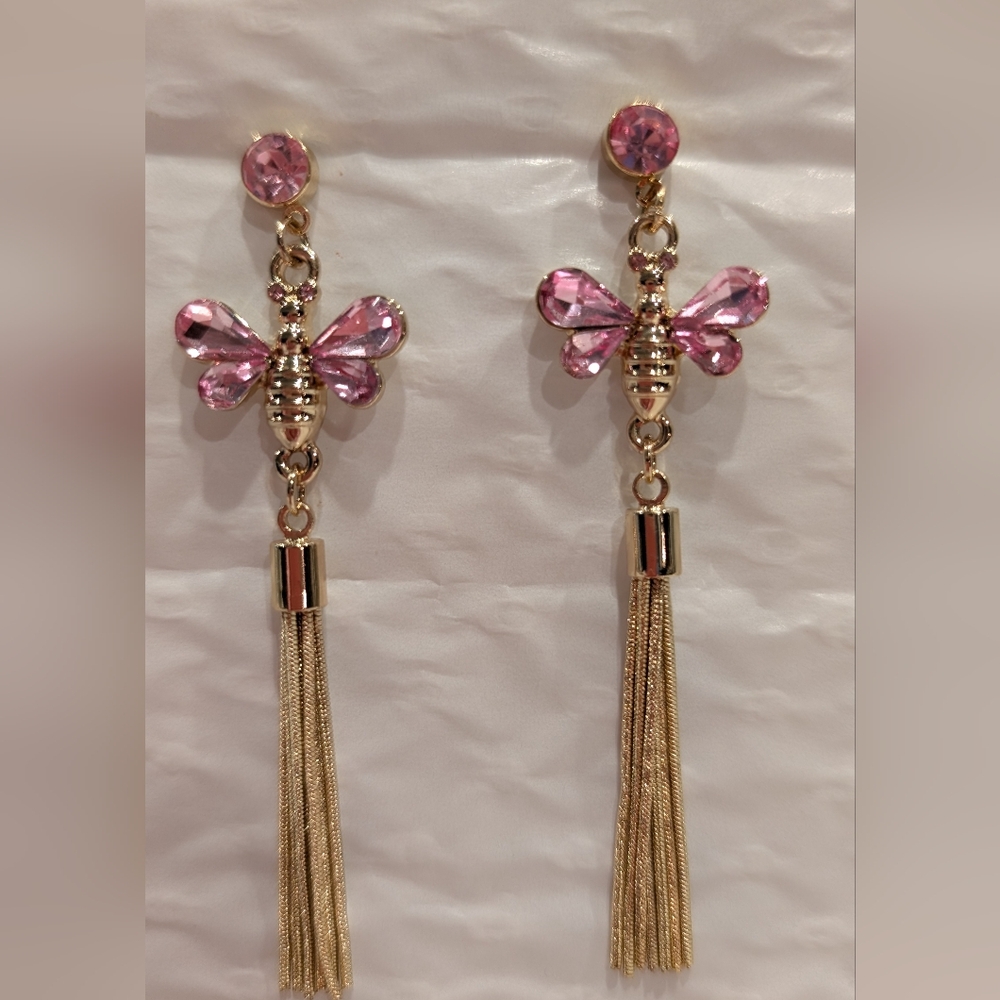 Elegant Pink Mary Kay Earrings and Gold Bee Tassel Earrings
